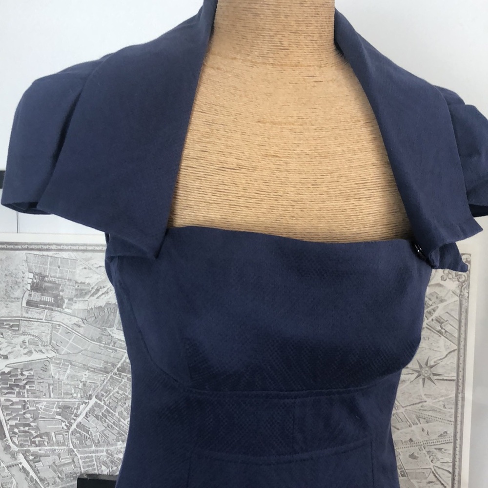 Lela Rose Navy Blue Sheath Midi Dress with Square Neck Size 0 - Picture 4 of 11